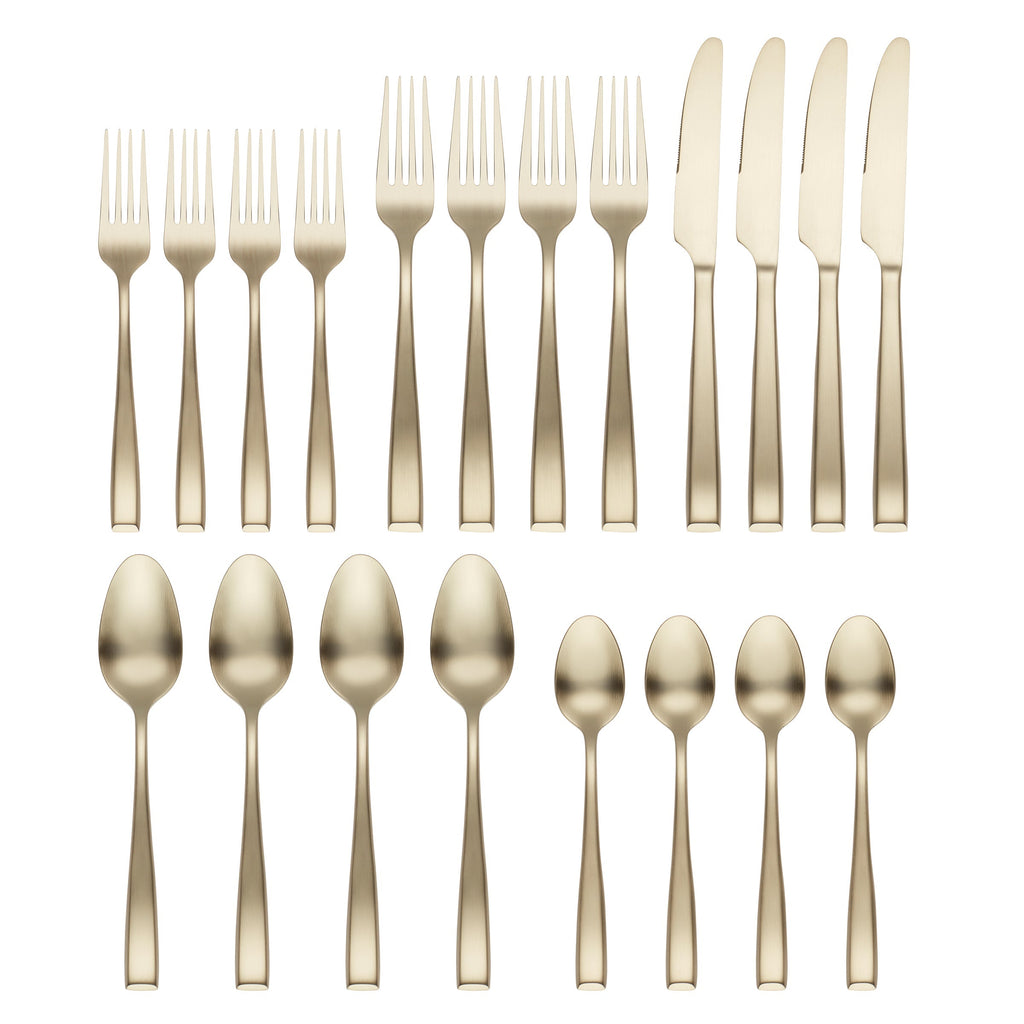 Samira Champagne Satin 20 Piece Flatware Set