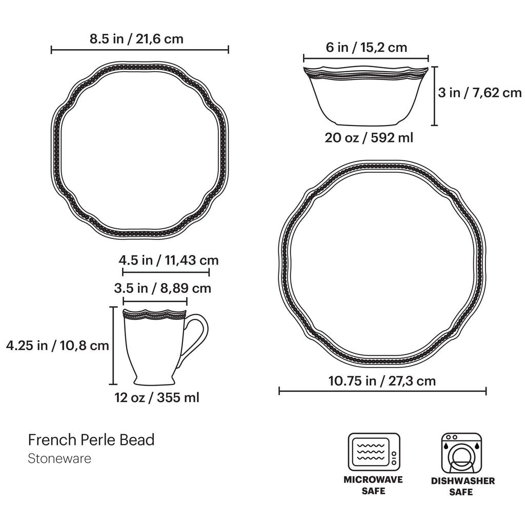 French Perle Bead White 4 Piece Place Setting