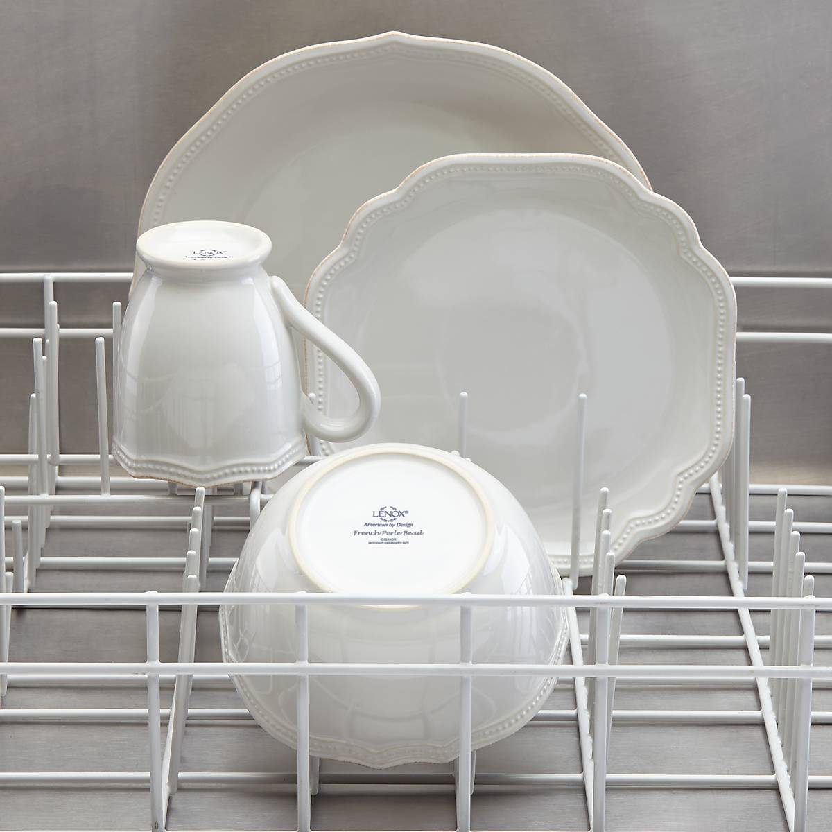 French Perle Bead White 4 Piece Place Setting