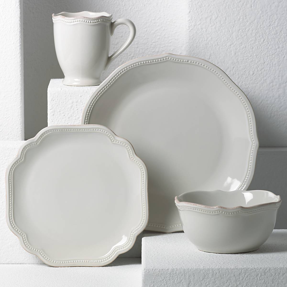 French Perle Bead White 4 Piece Place Setting