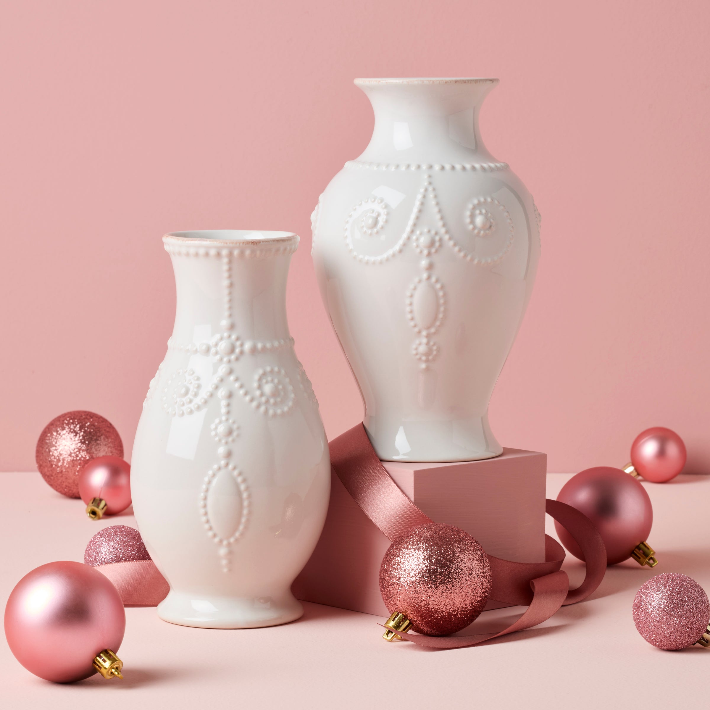 French Perle White Fluted Vase