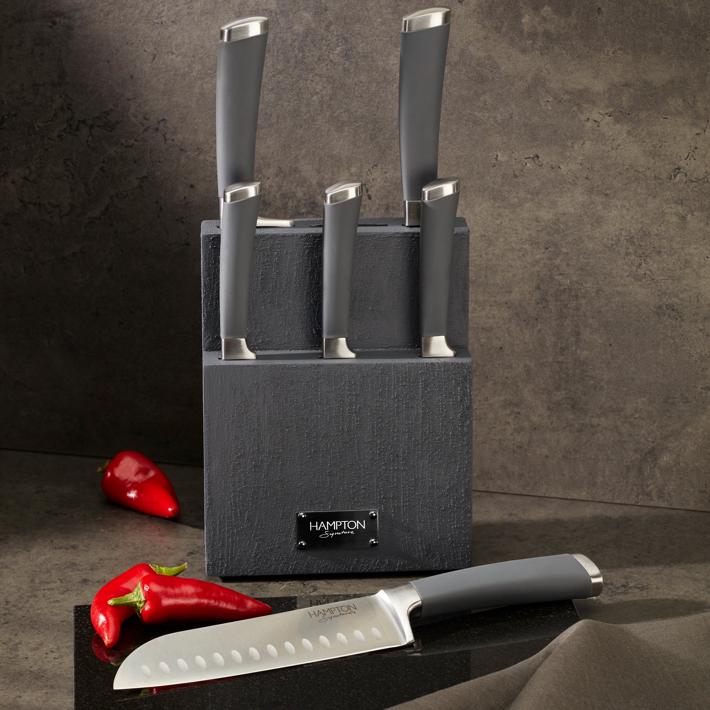 Beton 7 Piece Textured Cutlery Block Set