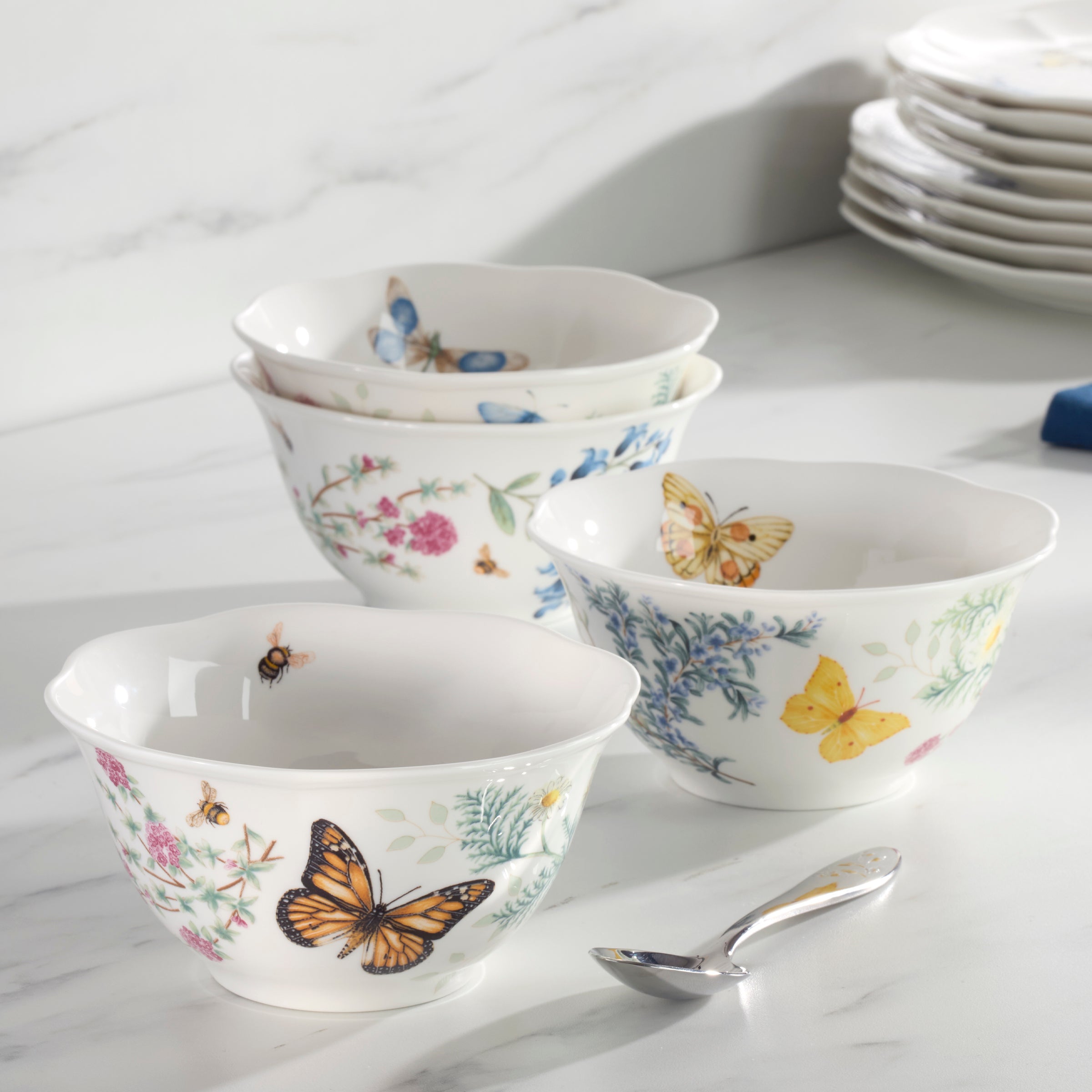 Butterfly Meadow Herbs Rice Bowls - Set of 4