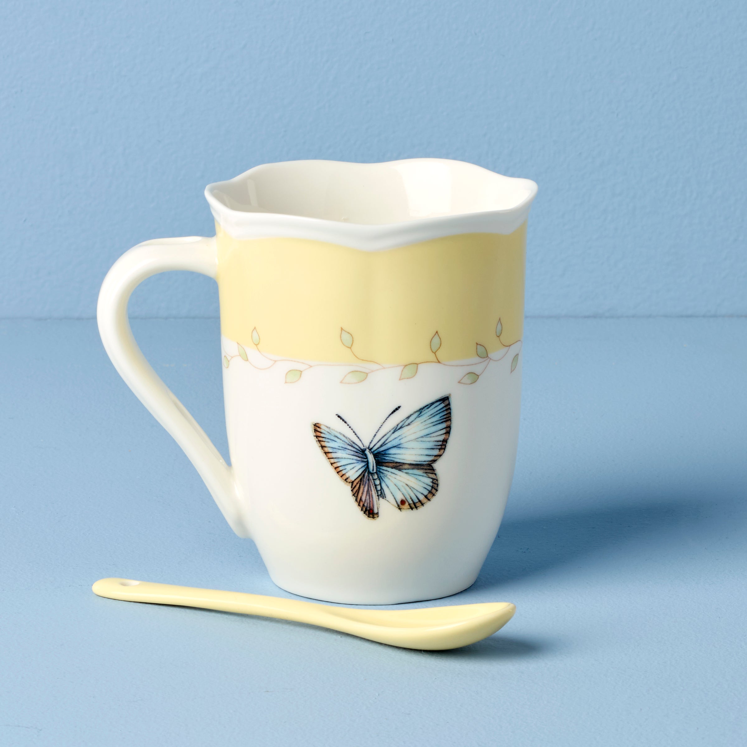 Butterfly Meadow Yellow Mugs With Spoons - Set of 2