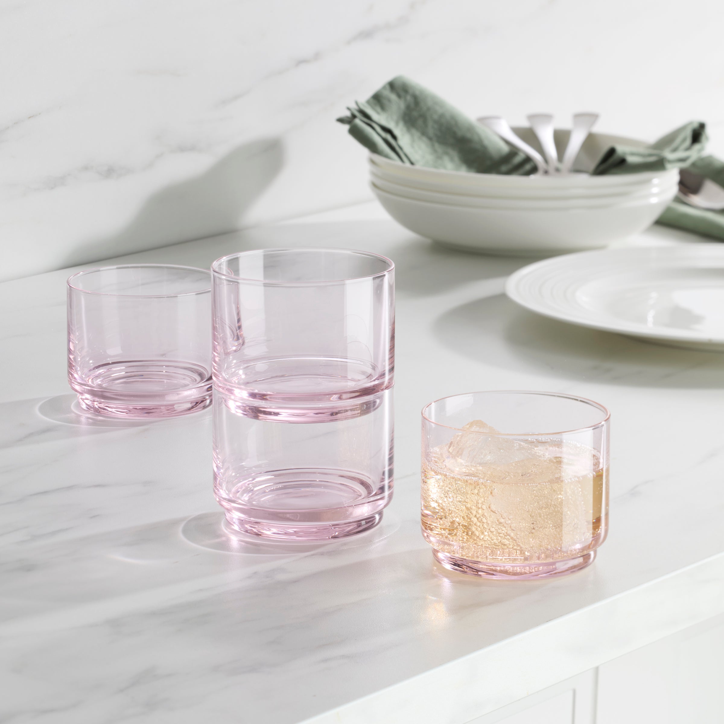 Tuscany Stackable Blush Short Glasses - Set Of 4