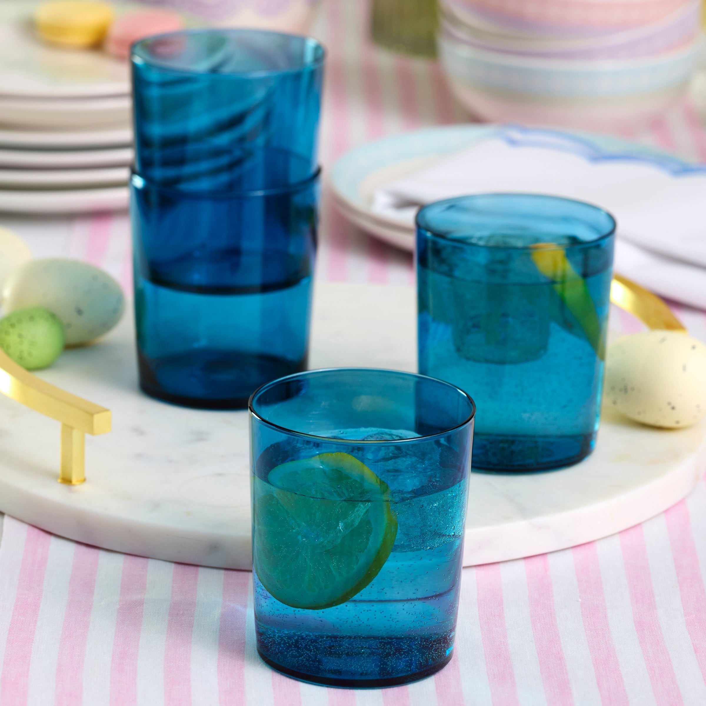Stackable Blue Tall Glasses - Set Of 6