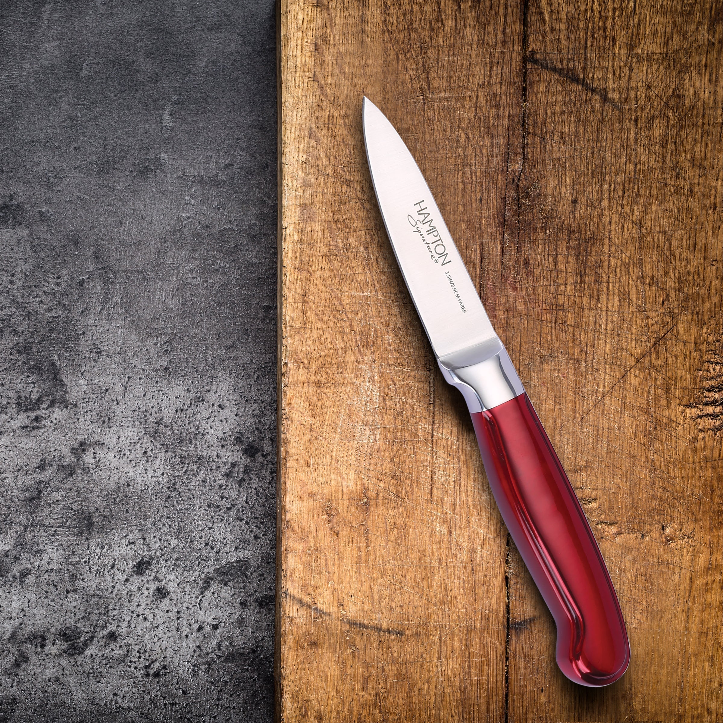 "Rorik Red 3.5"" Paring Knife with Clear Blade Guard"