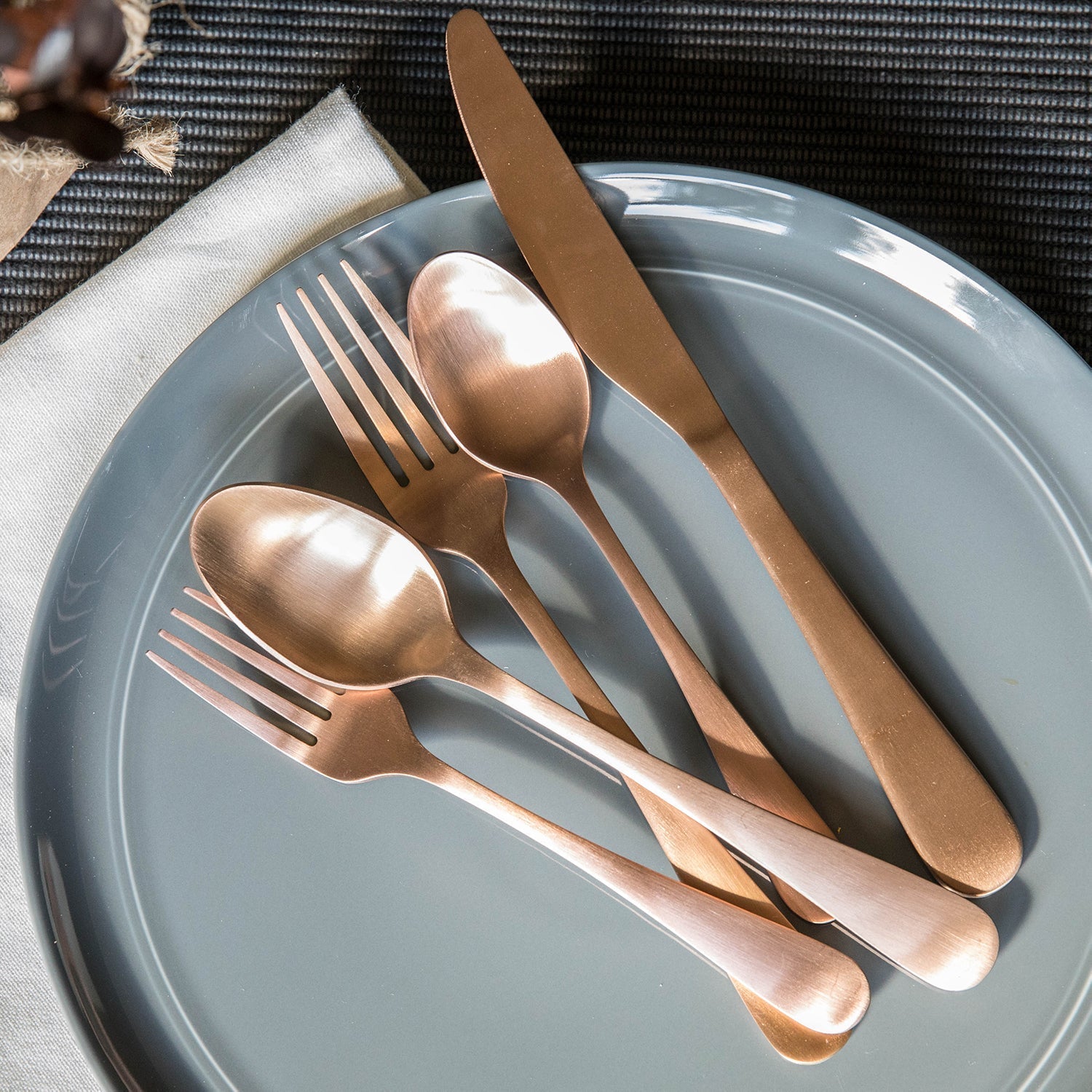 Rhiannon Copper Satin 20 Piece Flatware Set