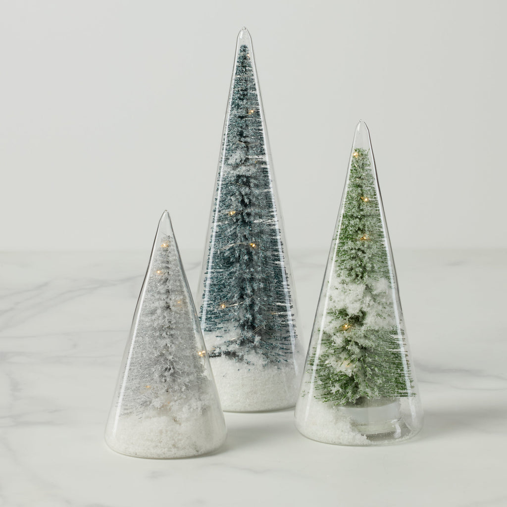 Lit Holiday Brush Trees 3-Piece Set
