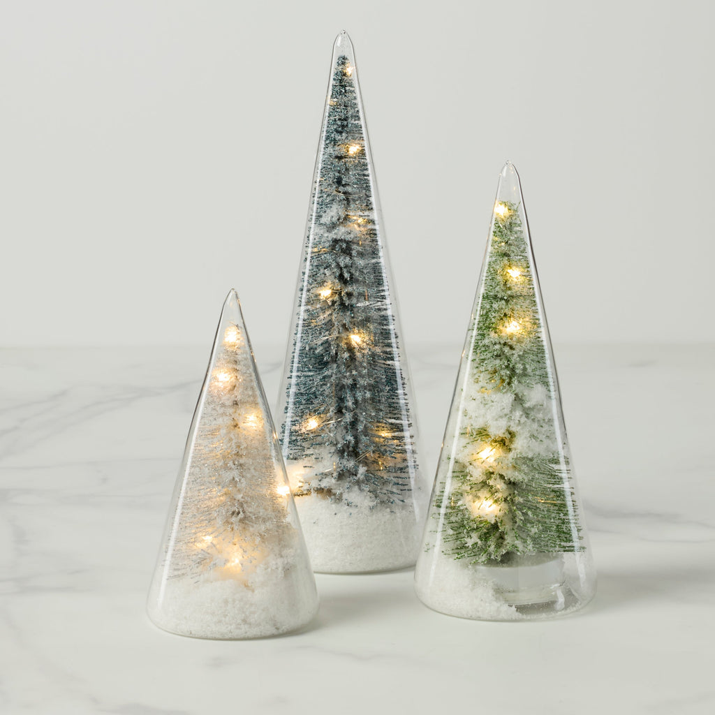 Lit Holiday Brush Trees 3-Piece Set