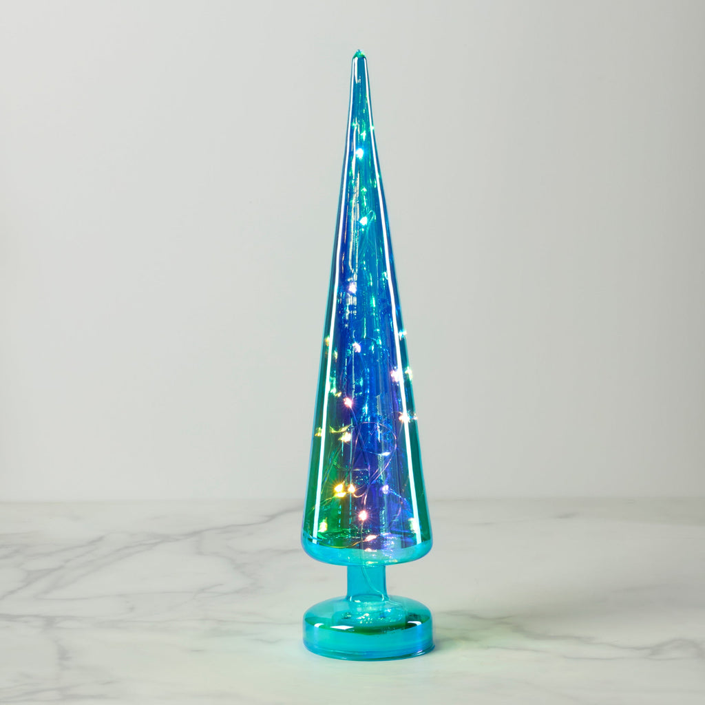 Led Lit Teal Glass Holiday Tree