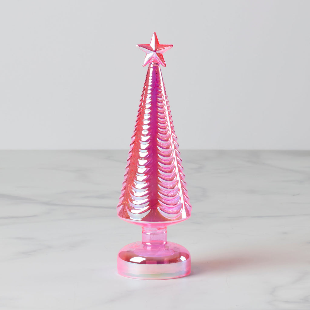 Led Lit Pink Glass Star-Topped Holiday Tree
