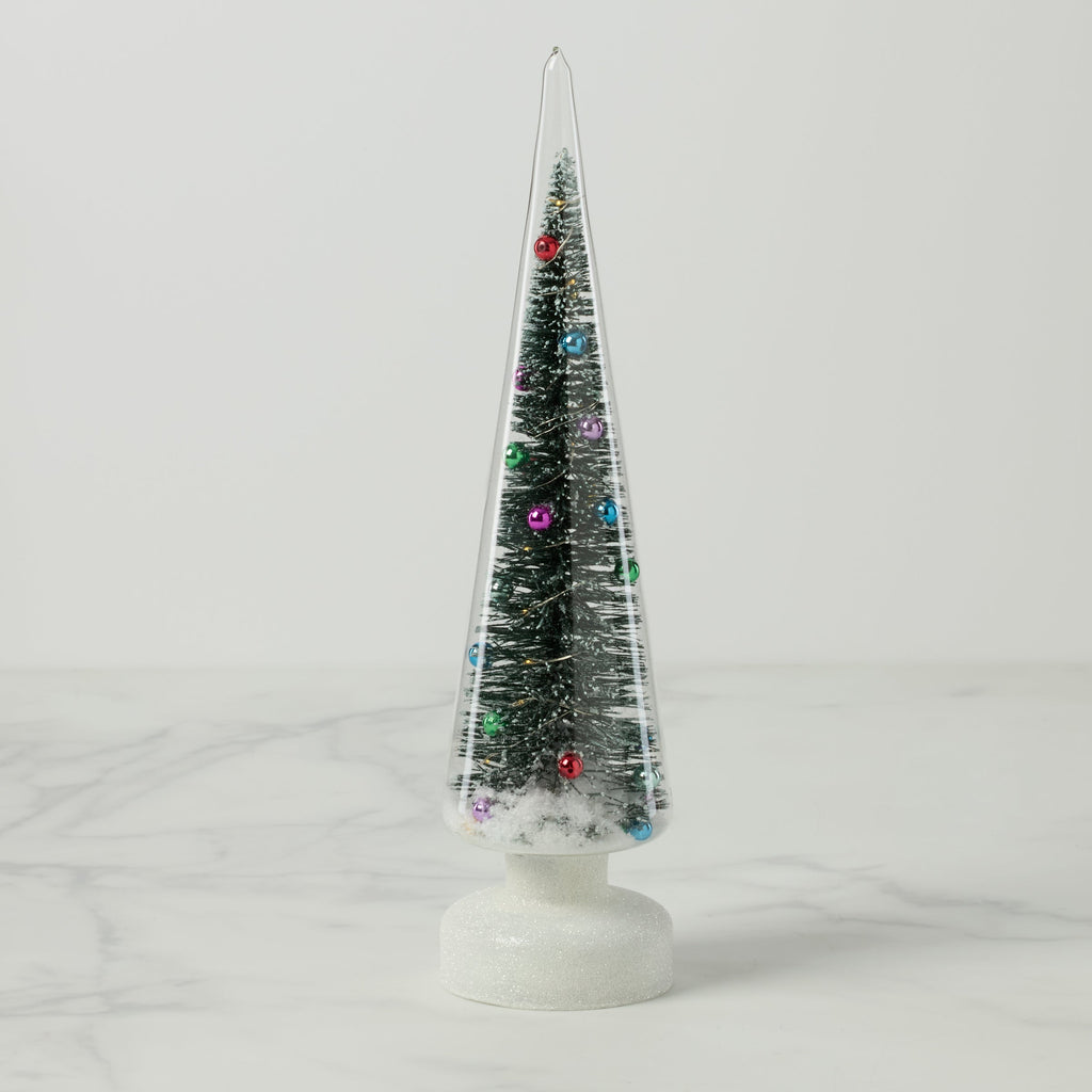 Snowy Wonderland Led Lit Brush Tree In Glass