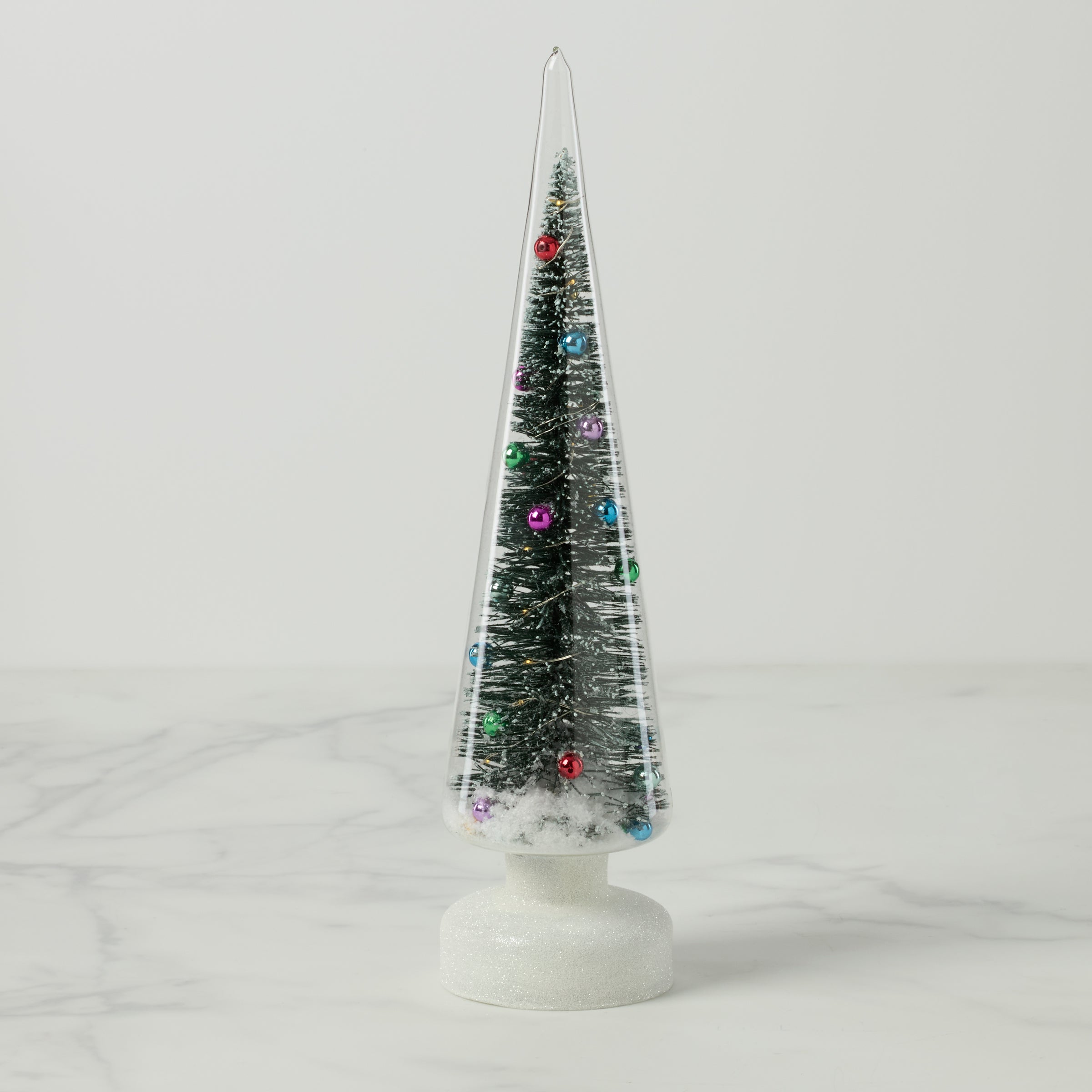 Snowy Wonderland Led Lit Brush Tree In Glass