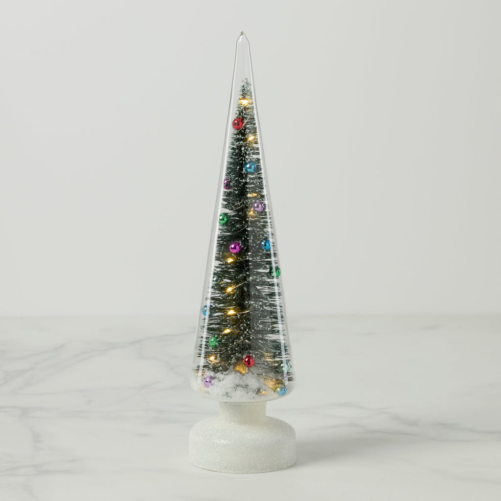 Snowy Wonderland Led Lit Brush Tree In Glass